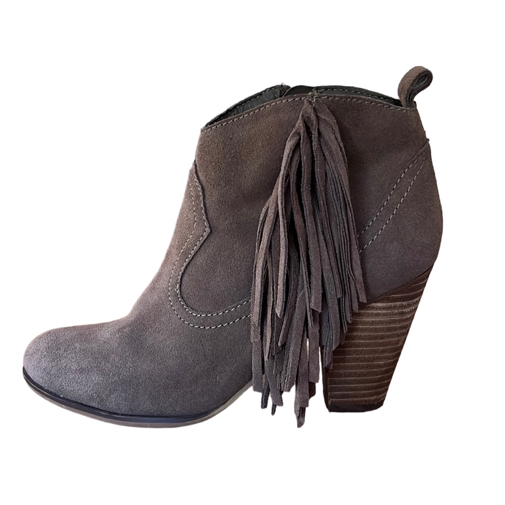 Steve Madden Cian Suede Fringe Booties Taupe Western Heeled Ankle Boots 7